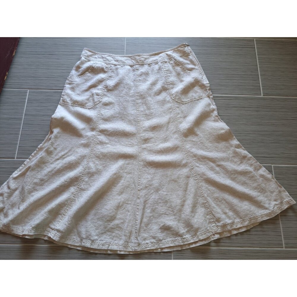 Linen Plus Size 16 Beige Skirt Midi Length Lightweight Minimalist Women's Vaca